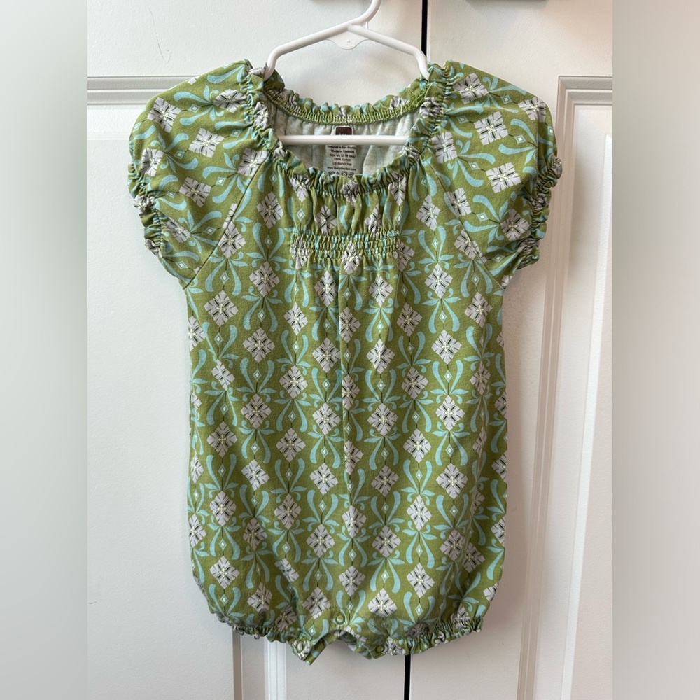 Tea Collection Green Floral Geometric Romper Cotton (Size 12-18 Months